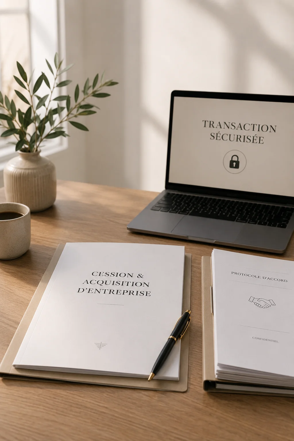 Dossier cession et acquisition d'entreprise et transaction sécurisée sur ordinateur